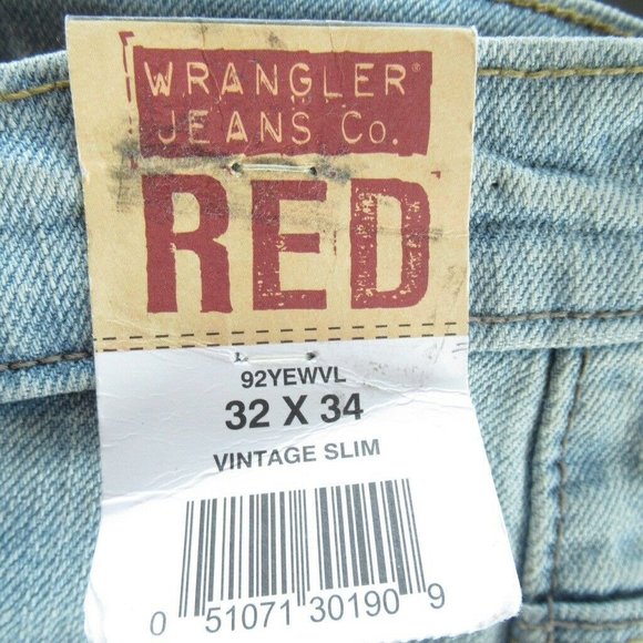 New Wrangler Red Label Jeans 32 x 34 Vintage Slim Leg Light Wash - Picture 6 of 7